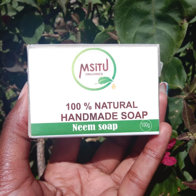 Msitu Organics Neem Soap 100g Msitu organics Neem Soap is 100% Hand Made and Natural Soap for Purifying and Clarifying the skin. Our Neem Soap deeply cleanse pores, control excess oil, and help prevent breakouts. Highlights Neem Soap harnesses the natural antibacterial and antifungal properties of neem which offer the skin certain benefits: Helps fight acne and breakouts Controls excess oil production Deeply cleanses and purifies pores Soothes irritation and inflammation Best For: Oily, acne-prone, and combination skin