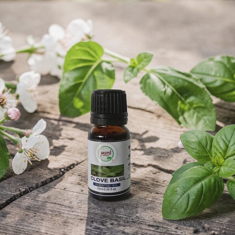 Clove Basil (Ocimum gratissimum) Essential Oil Experience 100% pure Clove Basil (Ocimum gratissimum) extracted from handpicked herbs from the wild at the base of Mt Kenya. It has a warm, spicy, and slightly sweet aroma, reminiscent of clove. It is highly valued for its antimicrobial and energizing properties. Aromatherapy Benefits: Helps relieve fatigue and mental exhaustion Supports immune function Acts as a natural insect repellent Safe Use: Must be diluted before topical application due to its potency Avoid use during pregnancy and for children under 10 Conduct a patch test before use to check for skin sensitivity
