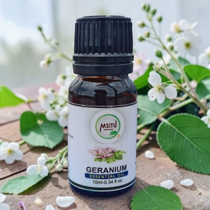 100% pure Geranium (Pelargonium graveolens) essential oil Experience the luxurious aroma and therapeutic benefits of our 100% pure Geranium (Pelargonium graveolens) essential oil, lovingly grown, handpicked, and steam-distilled in our herb gardens at the base of Mt. Kenya. With its sweet, rose-like fragrance derived from high levels of citronellol and geraniol, this oil is a perfect blend of beauty and wellness.  Benefits Has antidepressant, anti-inflammatory, antiseptic, astringent, and wound-healing properties. Acts as a deodorant, fungicide, and tonic. Safe Use Blends beautifully with lavender and clove. Use it to create calming room sprays, enhance your homemade cosmetics, or diffuse to uplift your environment. Always dilute before use—maximum 5% in a carrier oil like sunflower or moringa. Avoid use while on diabetes medication. Store in its original container, in a cool, dry place, and use within 36 months.